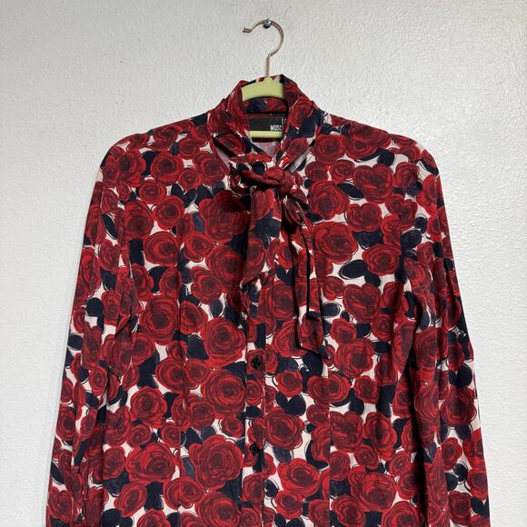 Love Moschino Red Floral Neck Tie Bow Blouse Sz 8 - Picture 3 of 13